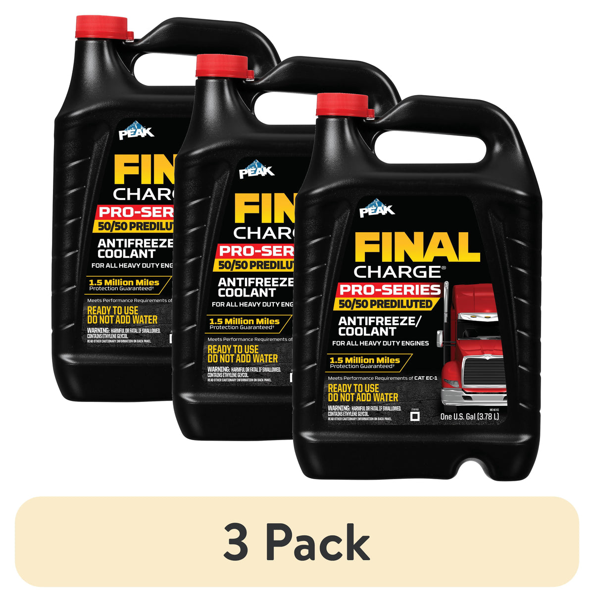 (3 pack) FINAL CHARGE Pro-Series 50/50 Prediluted Antifreeze + Coolant for Heavy Duty Engines, 1 gal