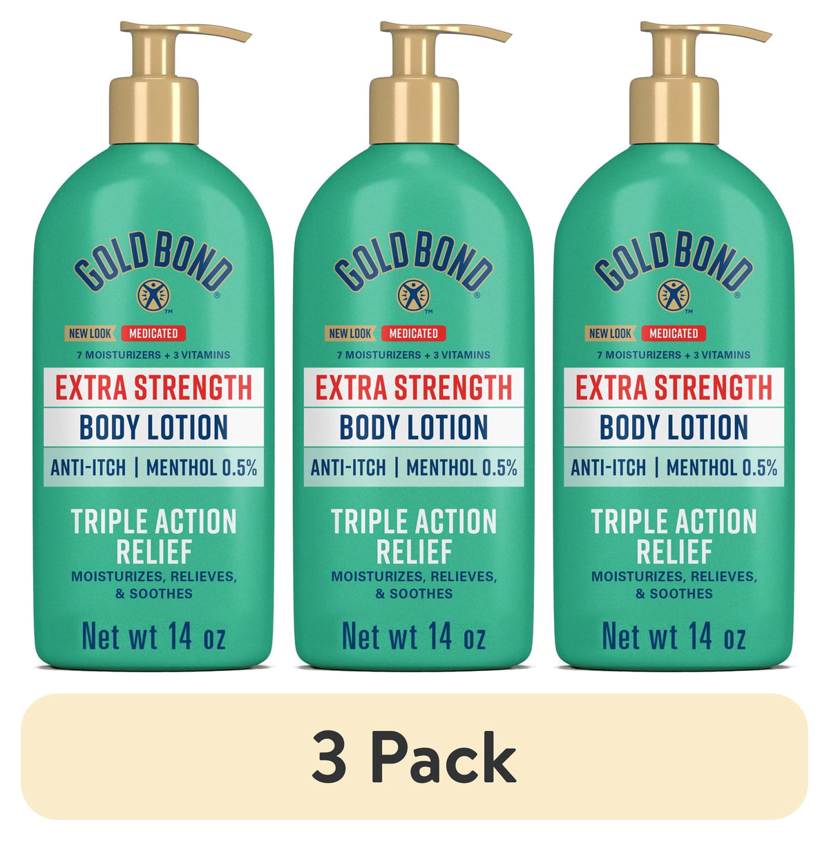 (3 pack) Gold Bond Medicated Extra Strength Body Lotion, Moisturizes, Relieves and Soothes, 14 oz. Gold Bond Lotion