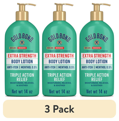 (3 pack) Gold Bond Medicated Extra Strength Body Lotion, Moisturizes, Relieves and Soothes, 14 oz. Gold Bond Lotion