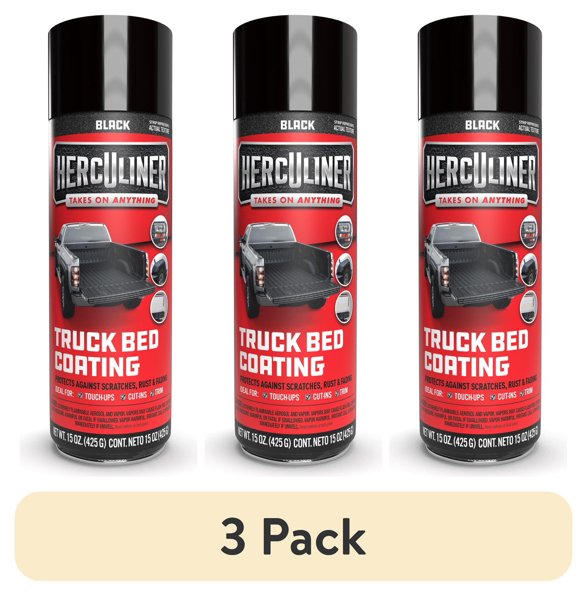 (3 pack) Herculiner Truck Bed Liner, Black, 15 oz