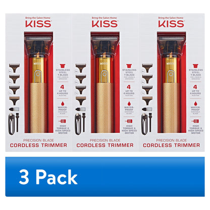 Kiss Precision Blade Cordless Hair Trimmer, Stainless Steel T-Blade, High-Speed Motor, Gold, 8 Pieces