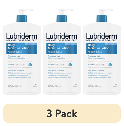 (3 pack) Lubriderm Daily Moisture Body Lotion + Pro-Ceramide, Fragrance Free, 24 Fl oz