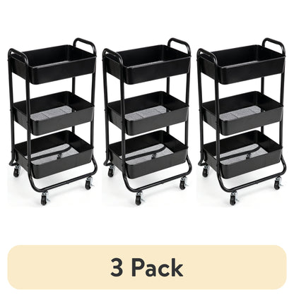 Mainstays 3-Tier Metal Laundry Cart, Arctic White, Rolling