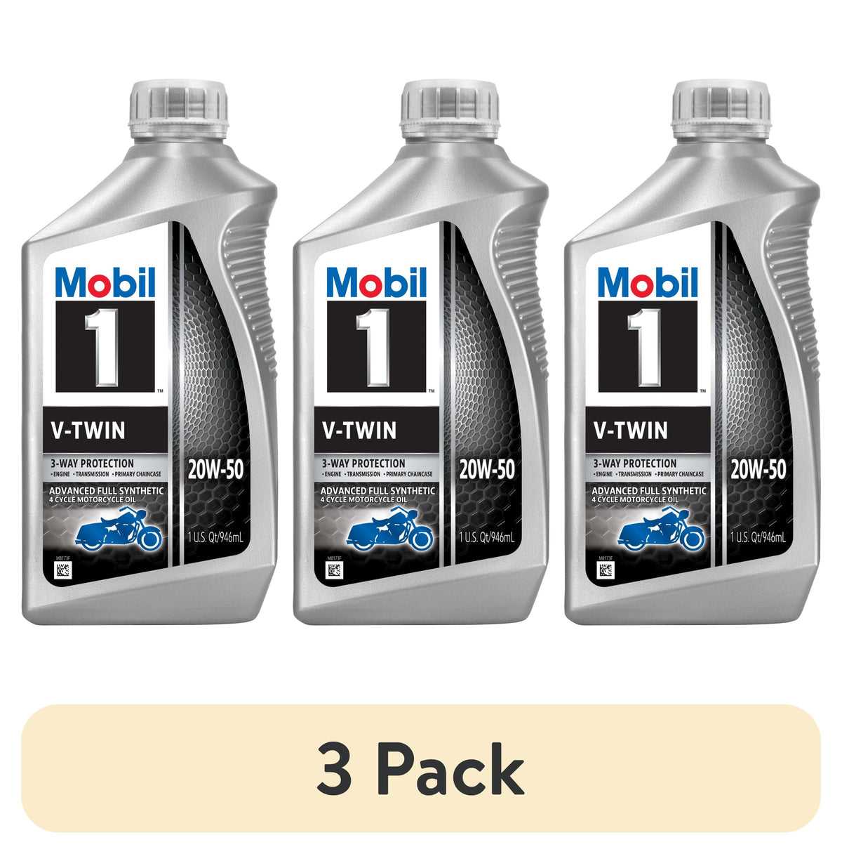 (4 pack) Mobil 1 V-Twin Full Synthetic Motorcycle Oil 20W-50, 1 Quart
