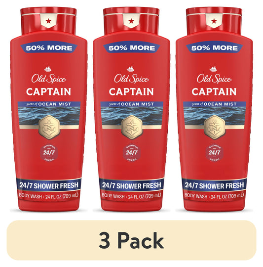 (3 pack) Old Spice Body Wash for Men, Red Collection, Shower Fresh, Lasting Scent, Captain Scent, 24 fl oz