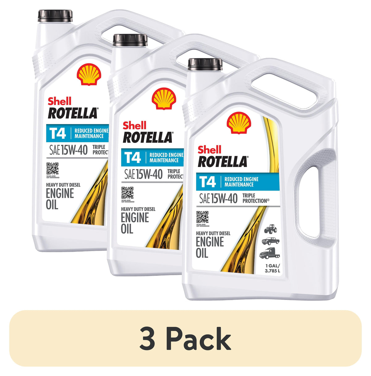 (2 pack) Shell Rotella T4 Triple Protection 15W-40 Diesel Engine Oil, 1 Gallon