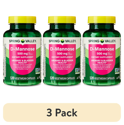 (3 pack) Spring Valley D-Mannose Urinary Tract Support Dietary Supplement, 500 mg, 120 Vegetarian Capsules