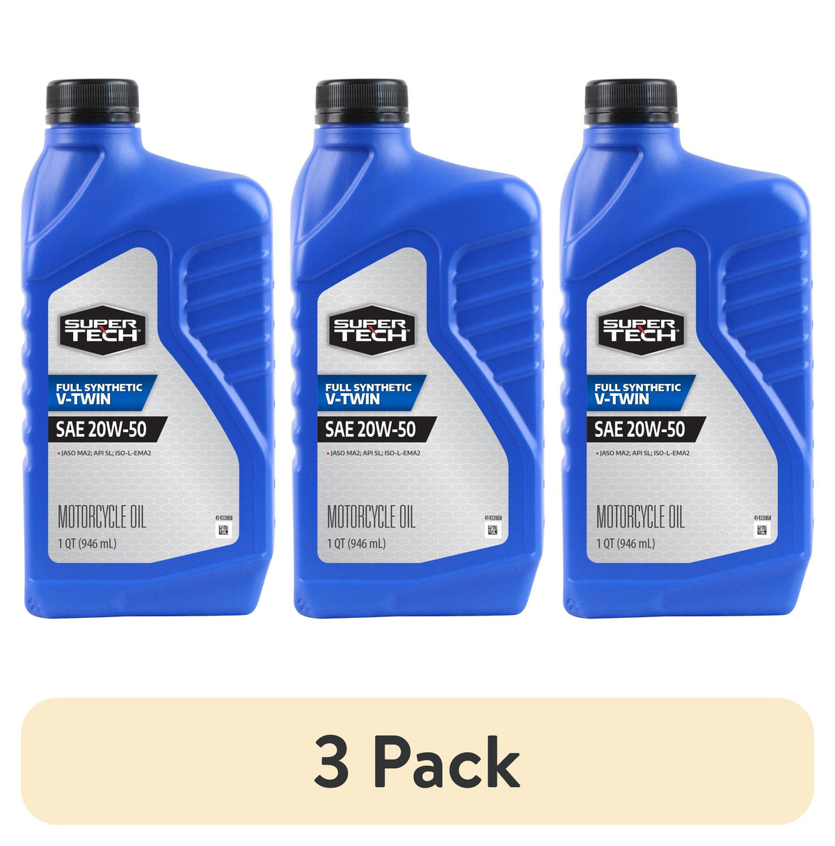 (4 pack) Super Tech Full Synthetic V-Twin Motorcycle Oil, SAE 20W-50, 1 Quart