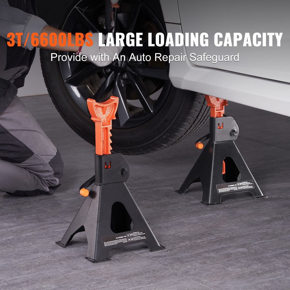 KFFKFF Jack Stand, 3 Ton (6,000 lbs) Load Bearing Car Support Props, 10.8-16.3 inch Variable Elevation, suitable for elevating SUV, Pickup Truck, Automobile and UTV/ATV, Red, Set of 2