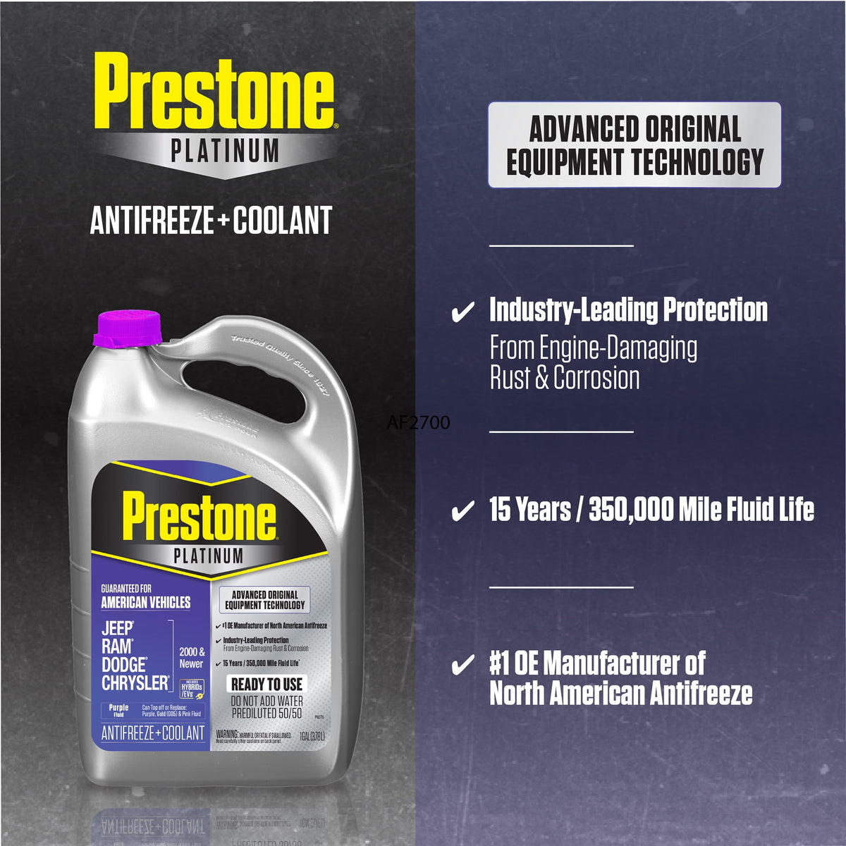 (2 pack) Prestone Platinum American Purple Antifreeze and Coolant 1 Gallon Prediluted
