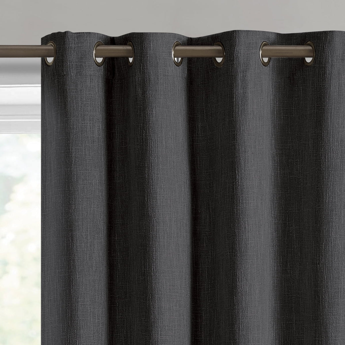 (2 pack) Better Homes & Gardens Solid Woven Textured Grommet Blackout Curtain Panel, 1-Piece, Black, 50" W x 63" L