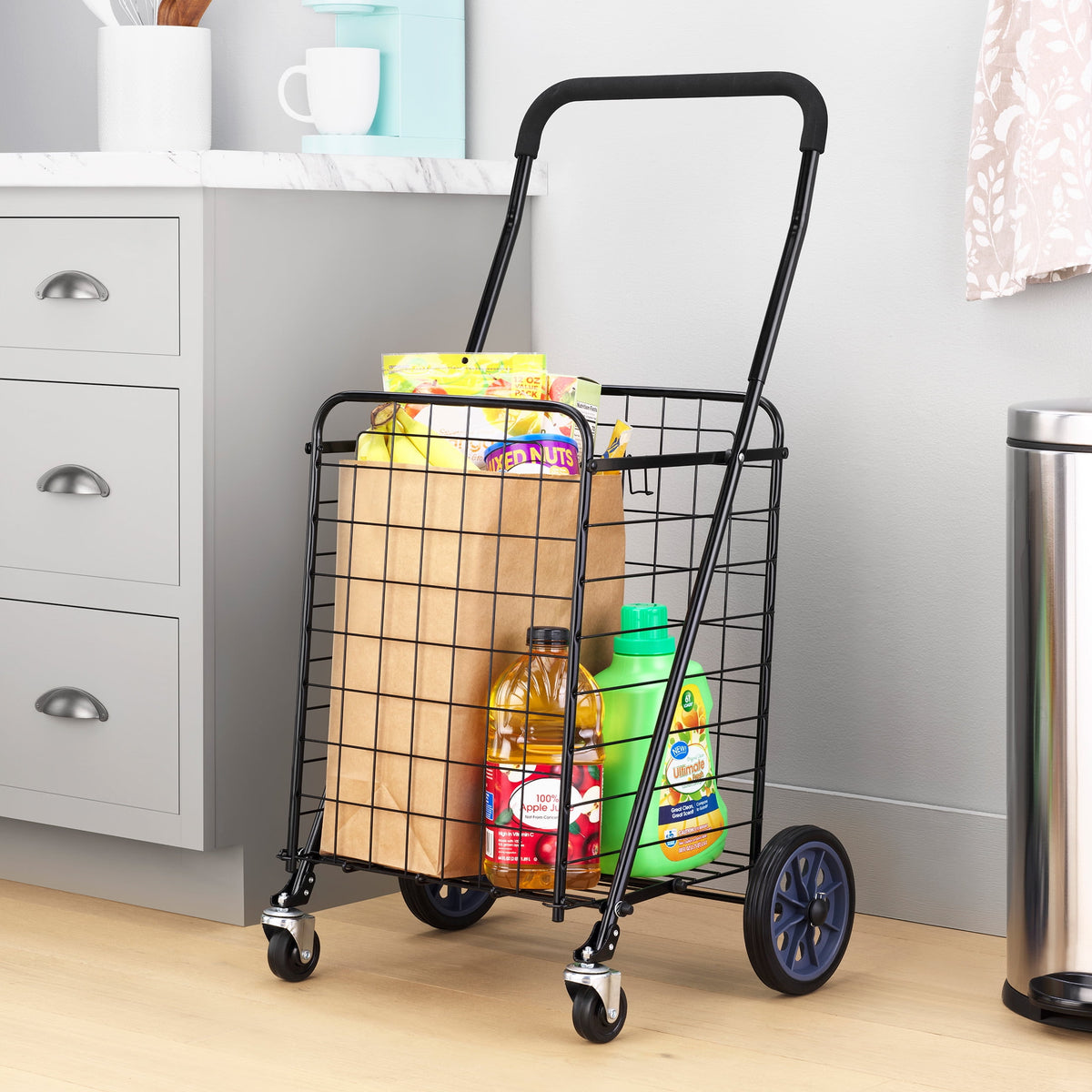 Mainstays Metal Rolling Utility Shopping Cart with Foldable Design