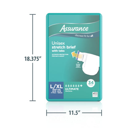 (2 pack) Assurance Unisex Stretch Briefs with Tabs, L/XL, 34 Count