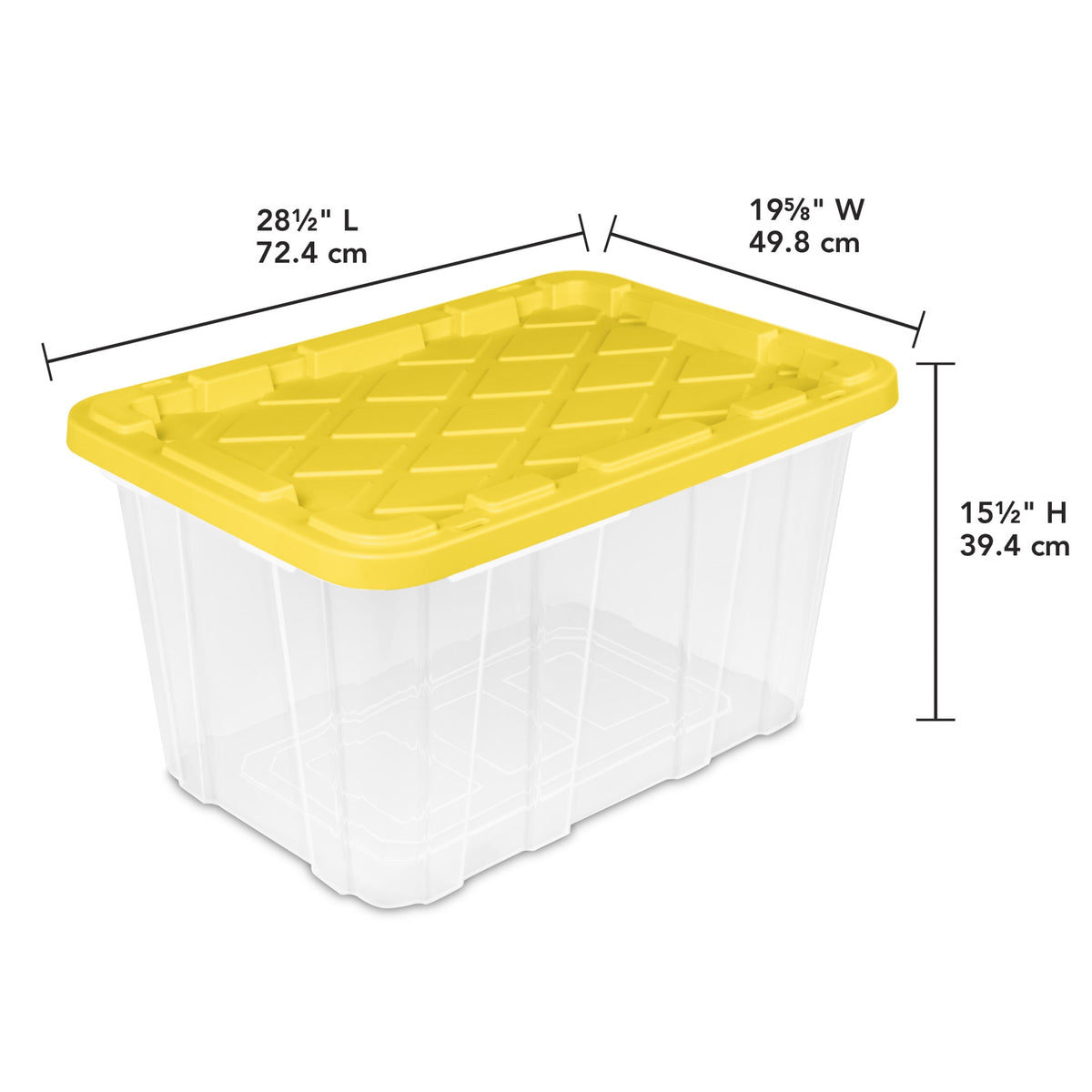 Sterilite Large Industrial Storage Tote, 27 Gallon Durable Clear Plastic Storage Bin with Snap-Fit Lid, Yellow, 4 Pack
