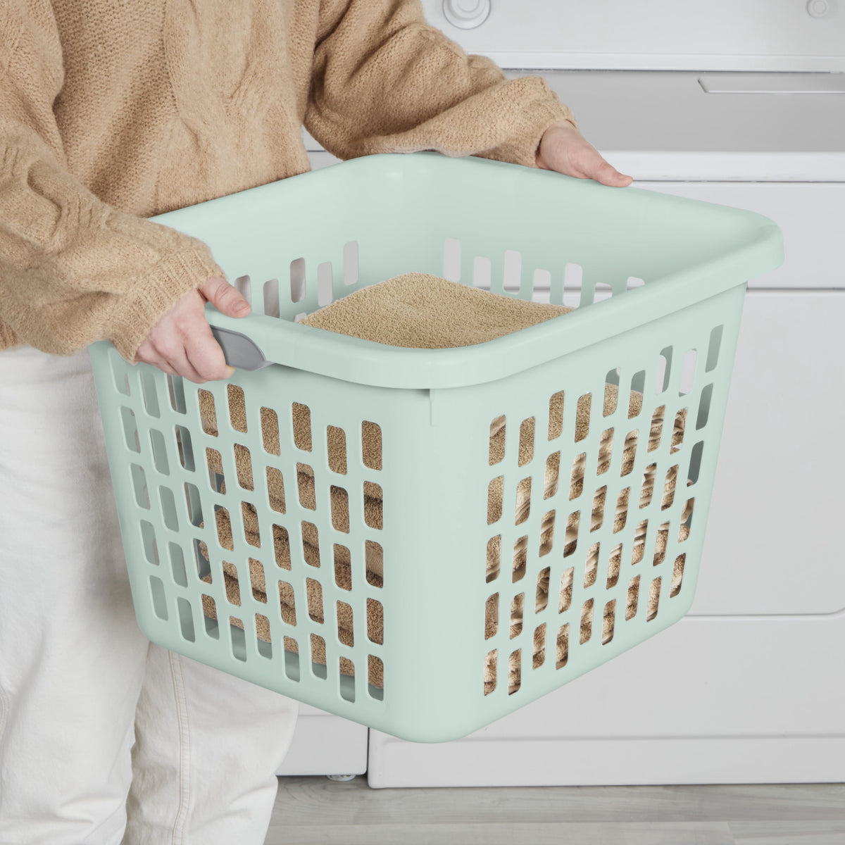 Sterilite Small 1.5 Bushel Square Plastic Laundry Basket with 2 Comfort Grip Handles, Mint, 6 Pack