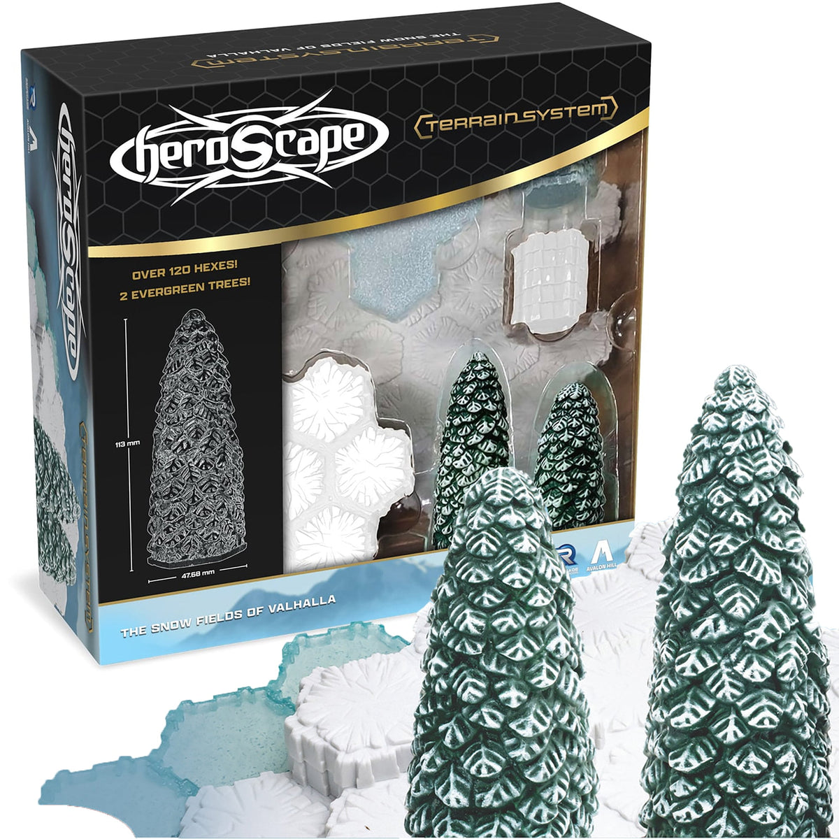 Renegade Games: Heroscape: The Snow Fields of Valhalla Terrain Expansion - 36 Hex-Tiles, 2 Tree Miniatures, Build Snow-Ice- Forrest Environments