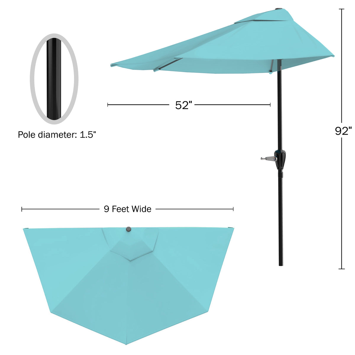 Pure Garden 9ft Half Umbrella for Balcony, Porch, or Deck, Blue