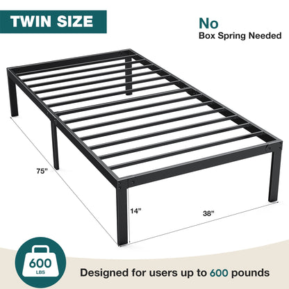 GIANNA Twin Size 14-inch Metal Platform Bed Frame with Under-Bed Storage, Sturdy Steel Construction, No Box Spring Required