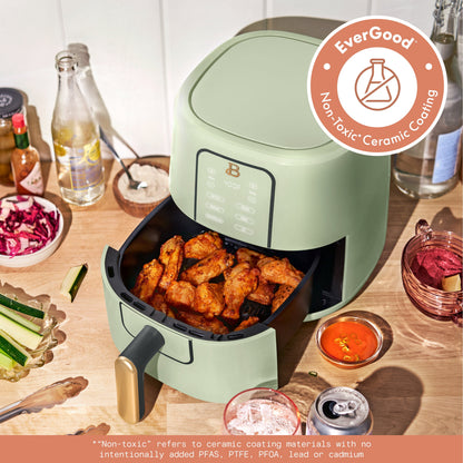 Beautiful 3 Qt Air Fryer with TurboCrisp Technology, EverGood Ceramic Nonstick Coating, Sage Green by Drew Barrymore