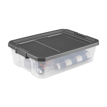 (2 pack) Sterilite 40 Quart Medium Stackable Storage Bin, Clear Plastic Underbed Storage Container with Latch Lid, Dark Gray
