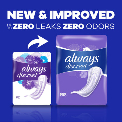 (2 pack) Always Discreet Adult Incontinence Pads for Women, Ultra Absorbent, Long Length, Postpartum Pads, 26 Count
