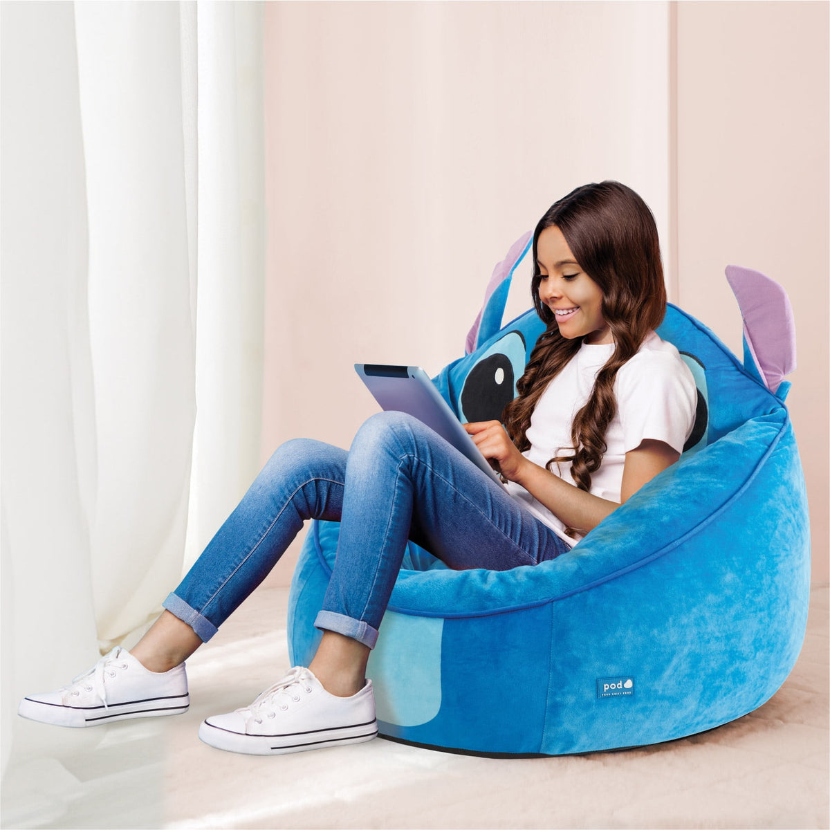 Disney Stitch Kids' Compressed Foam Bean Bag Chair, Blue