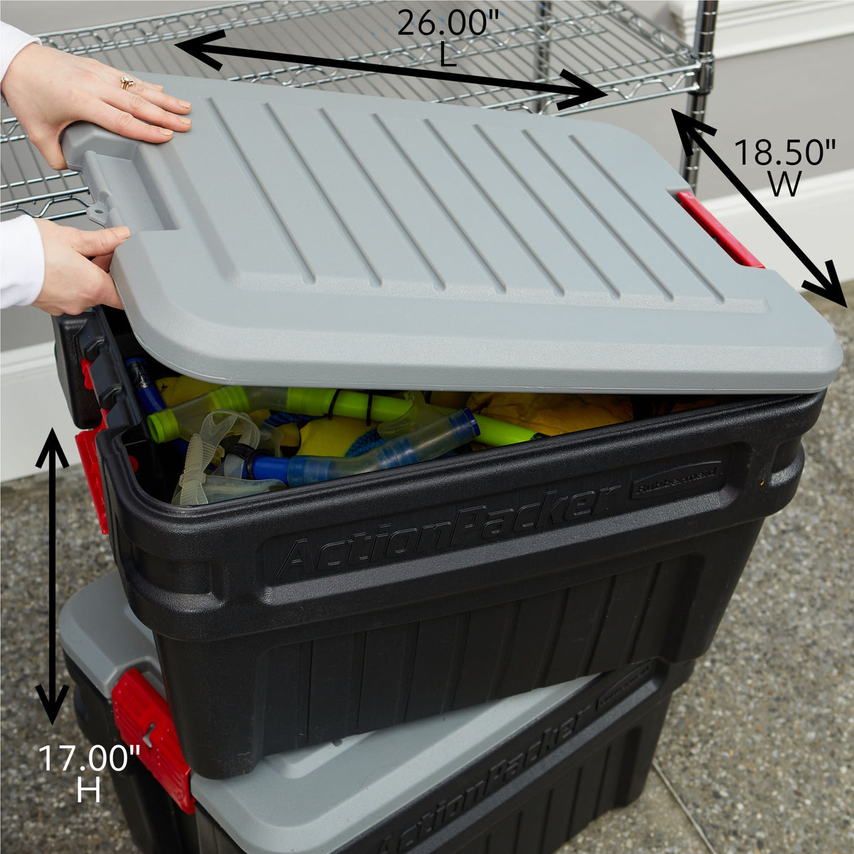 Rubbermaid 24 Gallon Action Packer Storage Bin, Heavy Duty Plastic, Lockable, Black, Included Lid