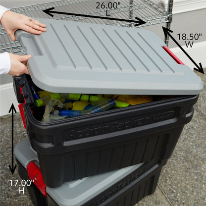 Rubbermaid 24 Gallon Action Packer Storage Bin, Heavy Duty Plastic, Lockable, Black, Included Lid