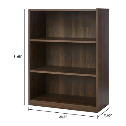 Mainstays 3-Shelf Bookcase with Adjustable Shelves, Canyon Walnut