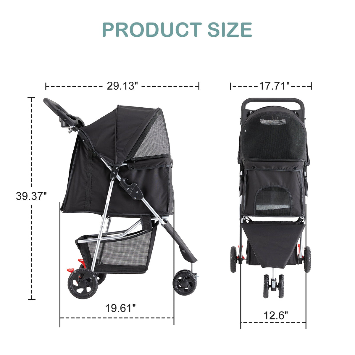 Gianna 3-Wheel Pet Stroller for Dogs, Jogging Stroller with Breathable Mesh Window, Large Storage Basket and Cup Holder
