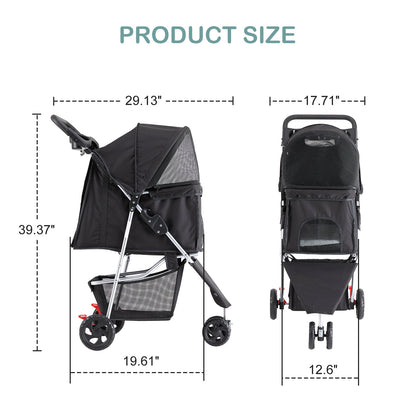 Gianna 3-Wheel Pet Stroller for Dogs, Jogging Stroller with Breathable Mesh Window, Large Storage Basket and Cup Holder