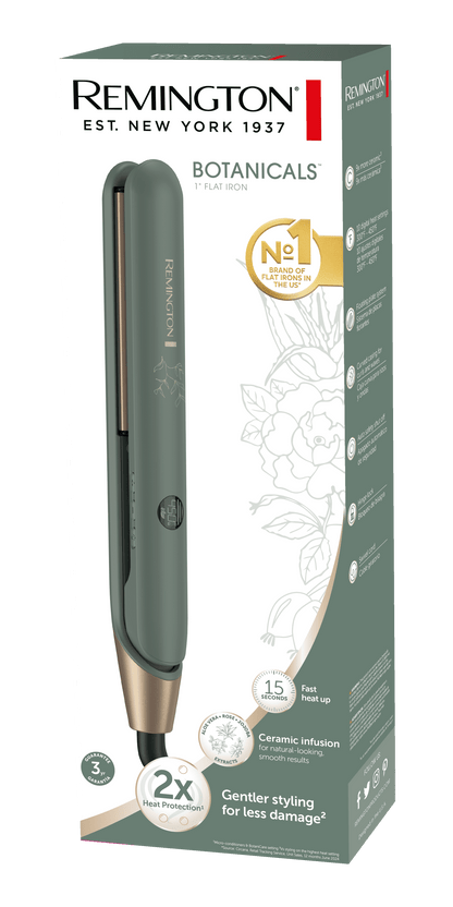 Remington Botanicals™ 1" Flat Iron, Ceramic, Micro-Conditioners, BotaniCare Setting, Green
