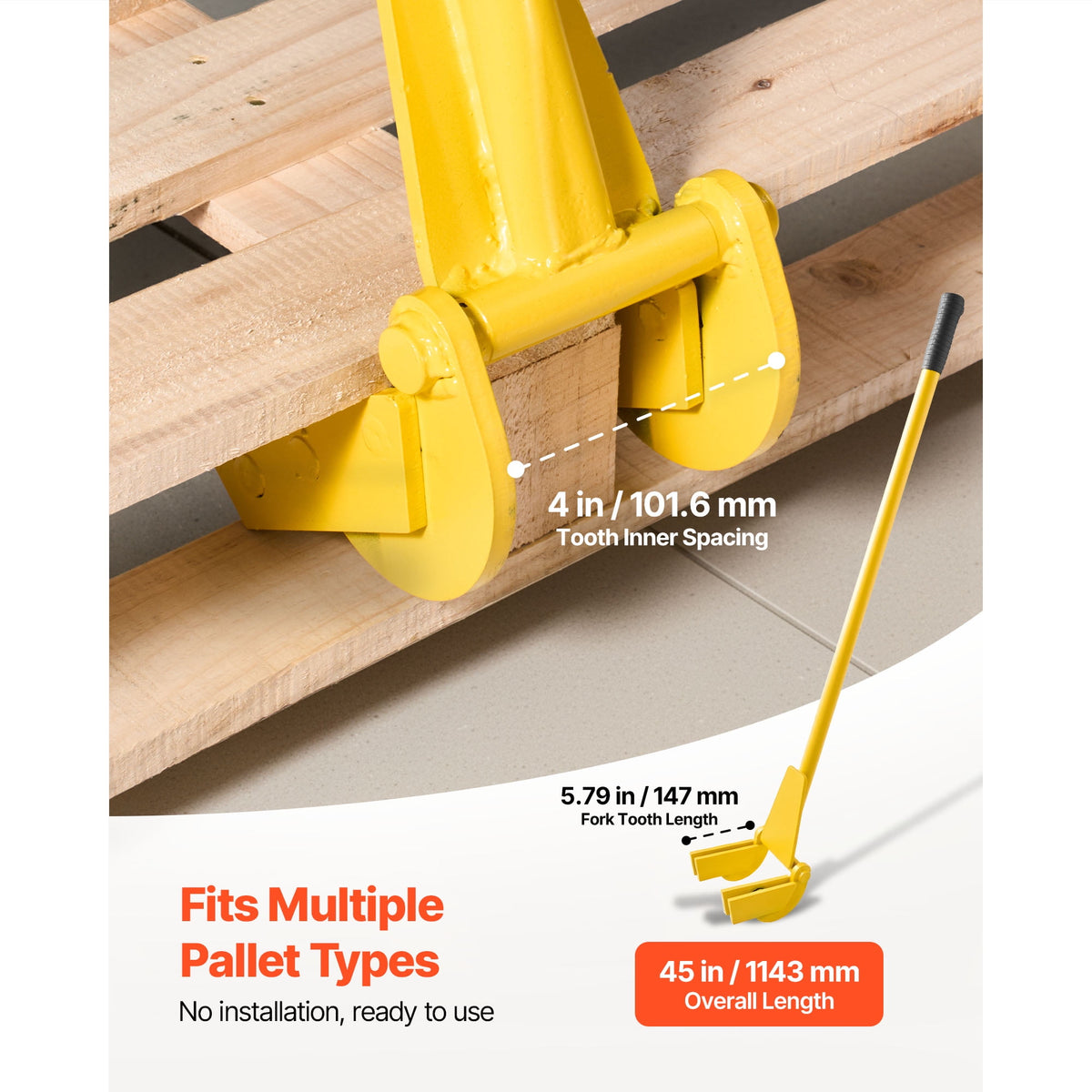 KFFKFF Pallet Buster Tool with 41-Inch Carbon Steel Handle, 2000 lbs Load Capacity, Durable Pry Bar for Deck Board Removal, Flooring, Framing, Roofing, Trim, and Drywall Tasks