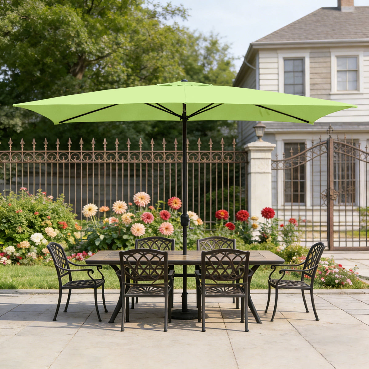 Abble 10x6.5ft Rectangular Patio Umbrella with Crank Handle, Outdoor Market Umbrella with 6 Sturdy Umbrella Ribs, Waterproof, Green