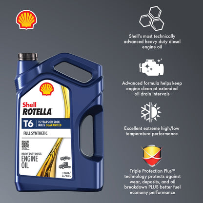 Shell Rotella T6 Full Synthetic 5W-40 Diesel Engine Oil, 1 Gallon