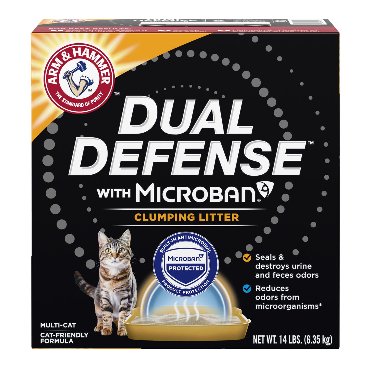 (4 pack) ARM & HAMMER Dual Defense with Microban Clumping Cat Litter for Multi-Cat Households, 14 lbs