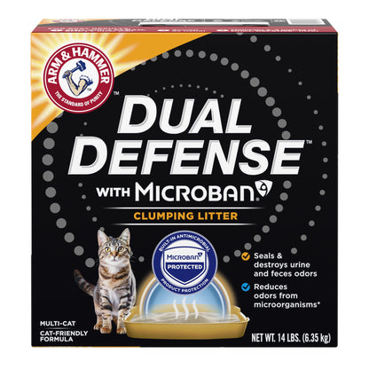 (4 pack) ARM & HAMMER Dual Defense with Microban Clumping Cat Litter for Multi-Cat Households, 14 lbs