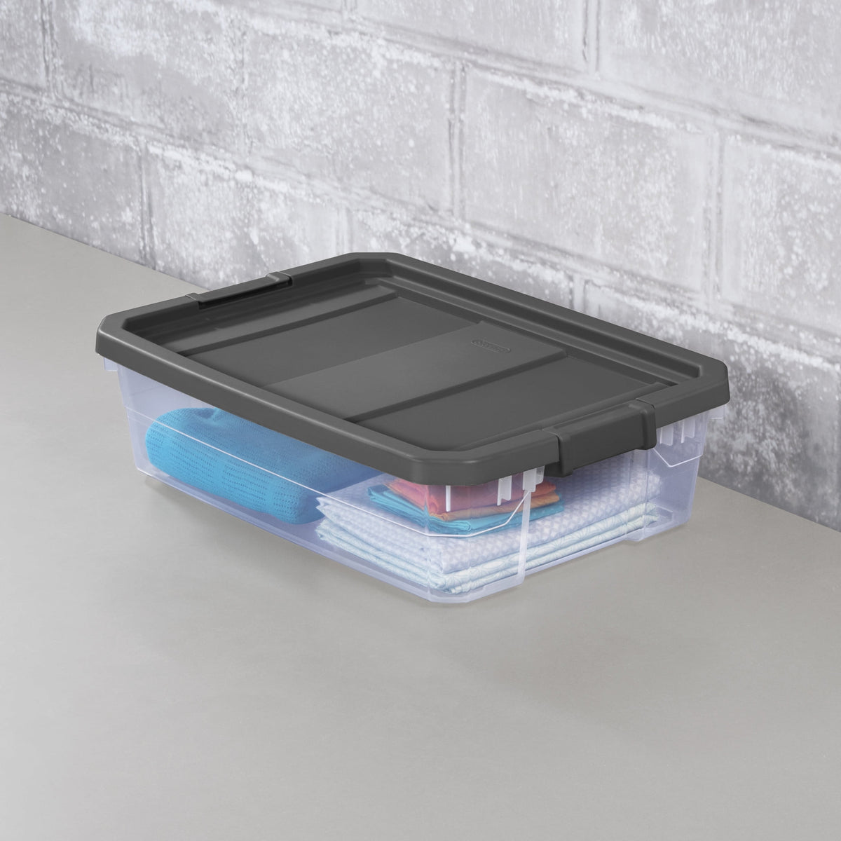 (2 pack) Sterilite 40 Quart Medium Stackable Storage Bin, Clear Plastic Underbed Storage Container with Latch Lid, Dark Gray