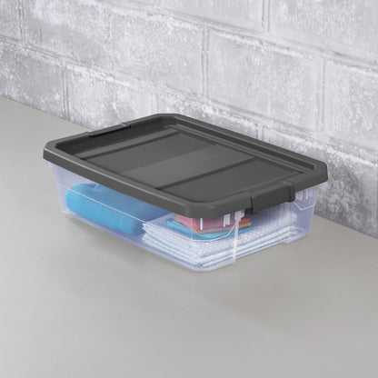(2 pack) Sterilite 40 Quart Medium Stackable Storage Bin, Clear Plastic Underbed Storage Container with Latch Lid, Dark Gray