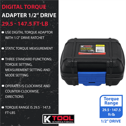K Tool International 72138 Digital Torque Adapter 1/2 Drive 29.5 to 147.5 ft lbs