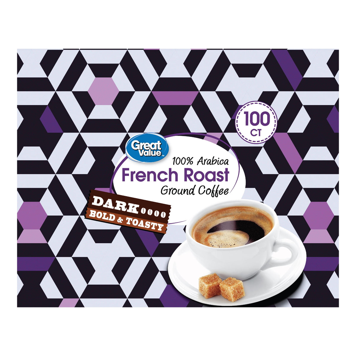 Great Value 100% Arabica French Dark Roast Ground Coffee Pods, 34.9 oz, 100 Count