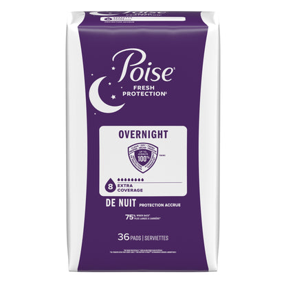 Poise Women's Overnight Incontinence Pads, Extra Coverage (72 Count)