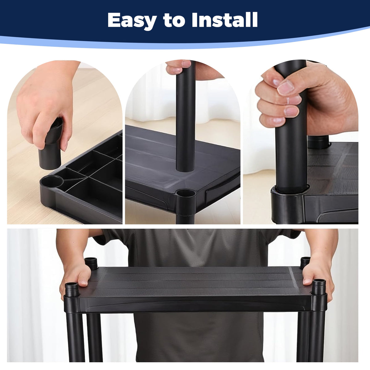 Plastic Shelves, 4-Shelf Storage rack, Multi-Purpose Storage Shelf, Plastic Storage Shelves for Storage Easy to Assemble for Garage Basement Kitchen Office Bedroom Bathroom