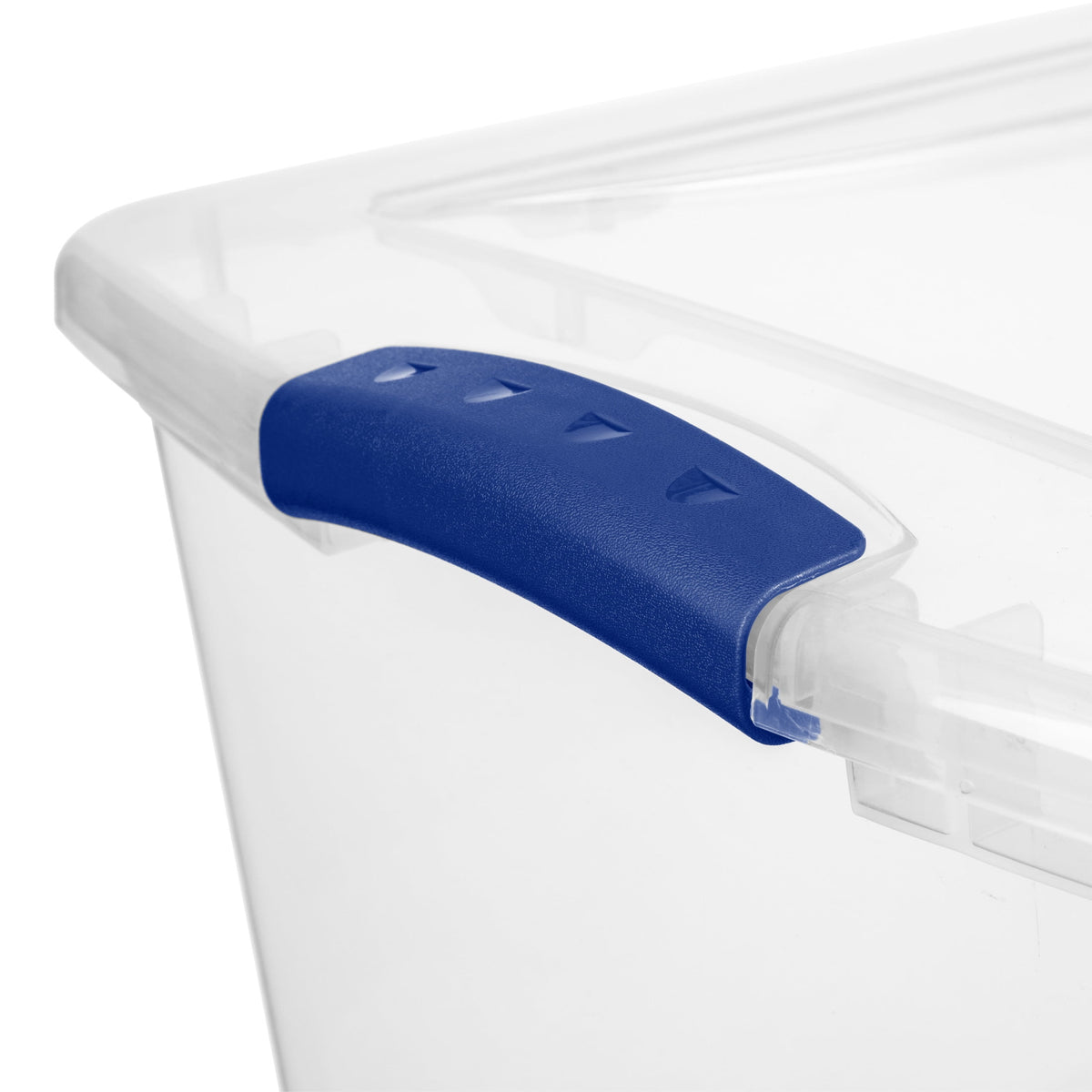 Sterilite Large Latching Storage Bin, 66 Quart Clear Plastic Storage Container with Clear Lid, Blue Latch, 6 Pack