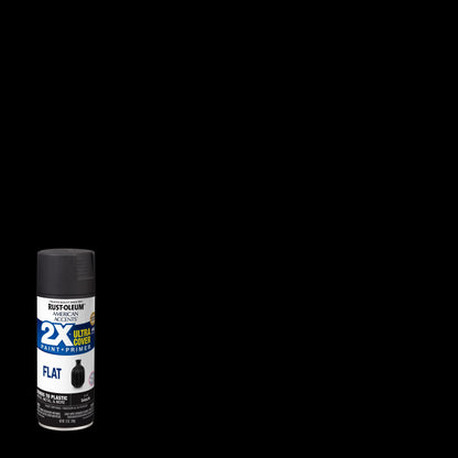 (6 pack) Black, Rust-Oleum American Accents 2X Ultra Cover Flat Spray Paint-327866, 12 oz