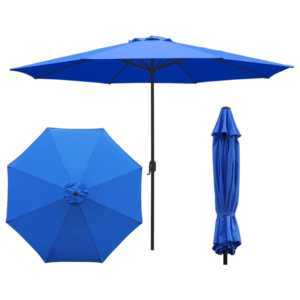 Kool 11FT Outdoor Patio Umbrella with Crank Handle, Market Umbrella with 8 Sturdy Umbrella Ribs, Waterproof for Garden Deck Backyard Pool, Royal Blue