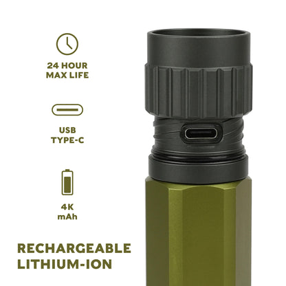 Swiss Tech 5000 Lumen Rechargeable LED Flashlight with IP67 Waterproof Protection and Magnetic Tailcap