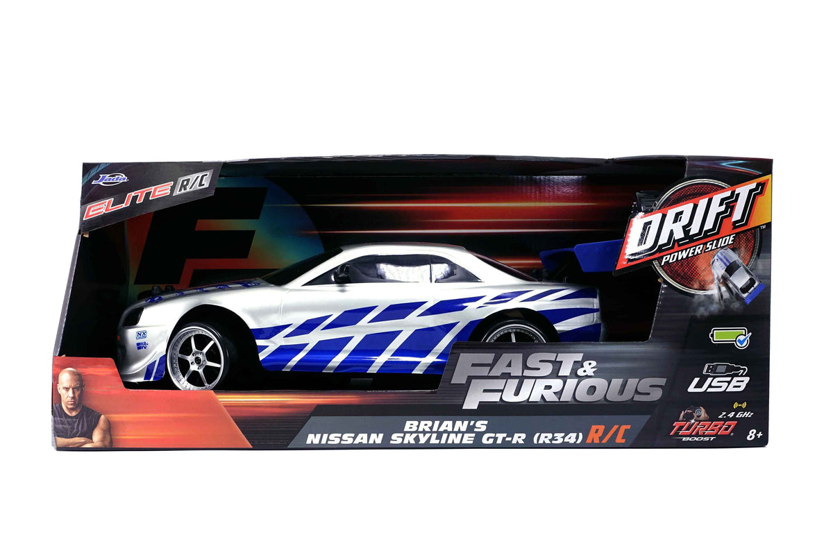 Fast & Furious 1:10 Nissan Skyline GT-R R34 Drift RC Radio Control Cars, Plastic, 8+