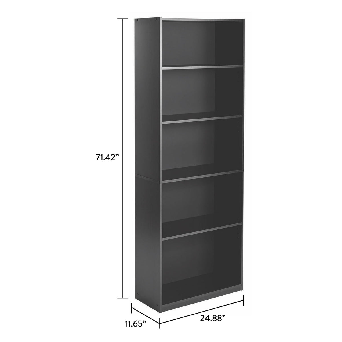 Mainstays 5-Shelf Bookcase with Adjustable Shelves, True Black Oak