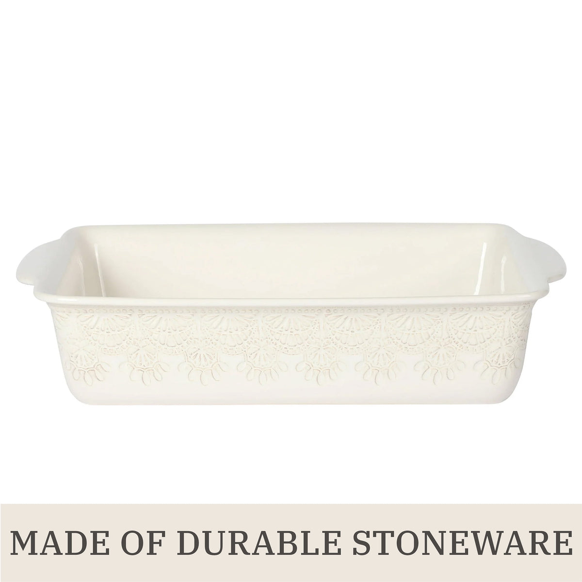 The Pioneer Woman Vintage Lace 13" x 9" 6 qt Linen Ceramic Casserole Baking Dish, with Wood Lid
